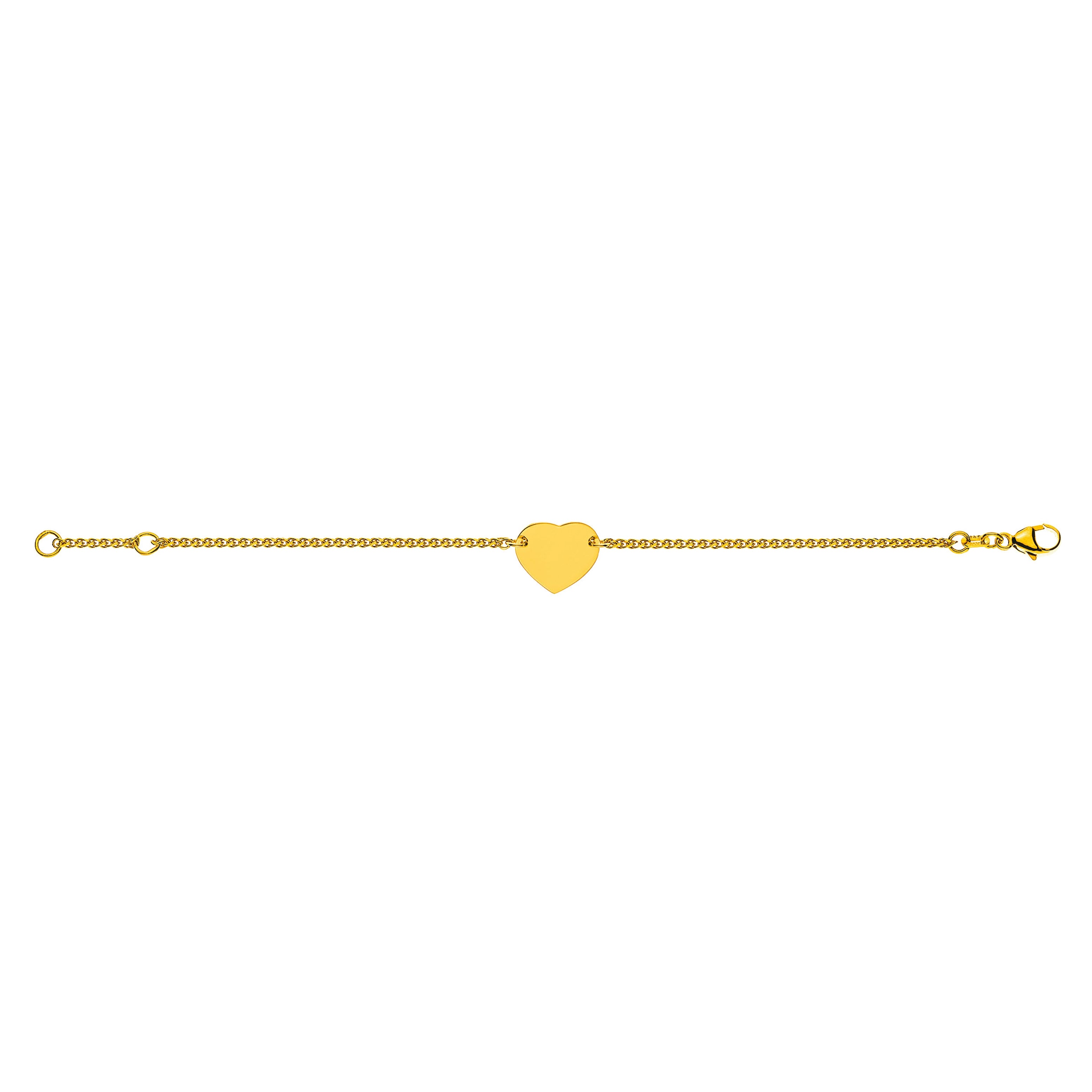 Bébé Bracelet Zopf Diamantiert Gelbgold 750, 14 cm mit Gravurplatte Herzförmig 12 mm, Poliert/Gesandelt