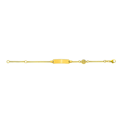 Bébé Bracelet Panzer Diamantiert Gelbgold 375 mit Gravurplatte Rechteckig Lang mit Lebensbaum