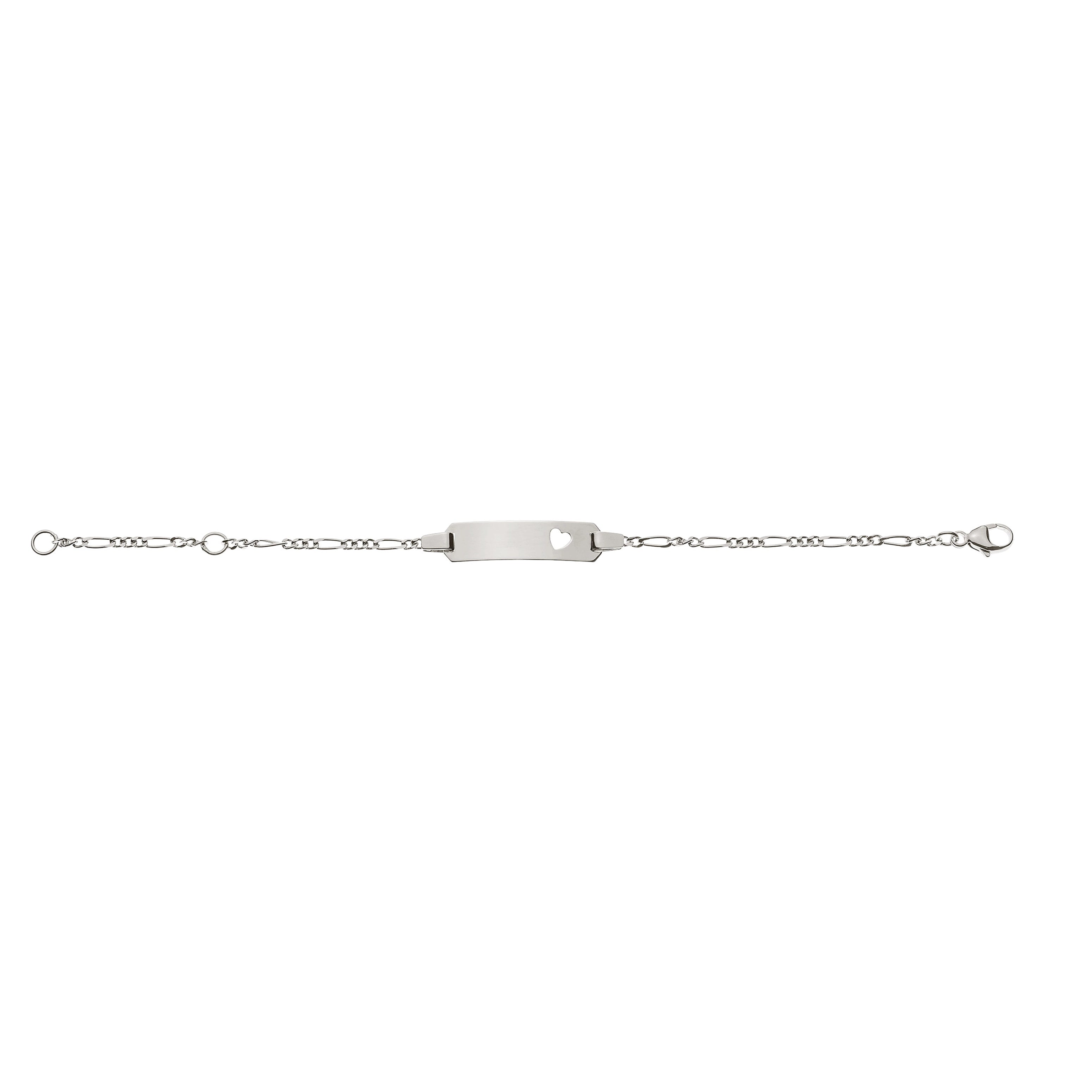 Bébé Bracelet Figaro Diamantiert Weissgold 750 mit Gravurplatte Rechteckig Lang mit Ausgestanztem Herz