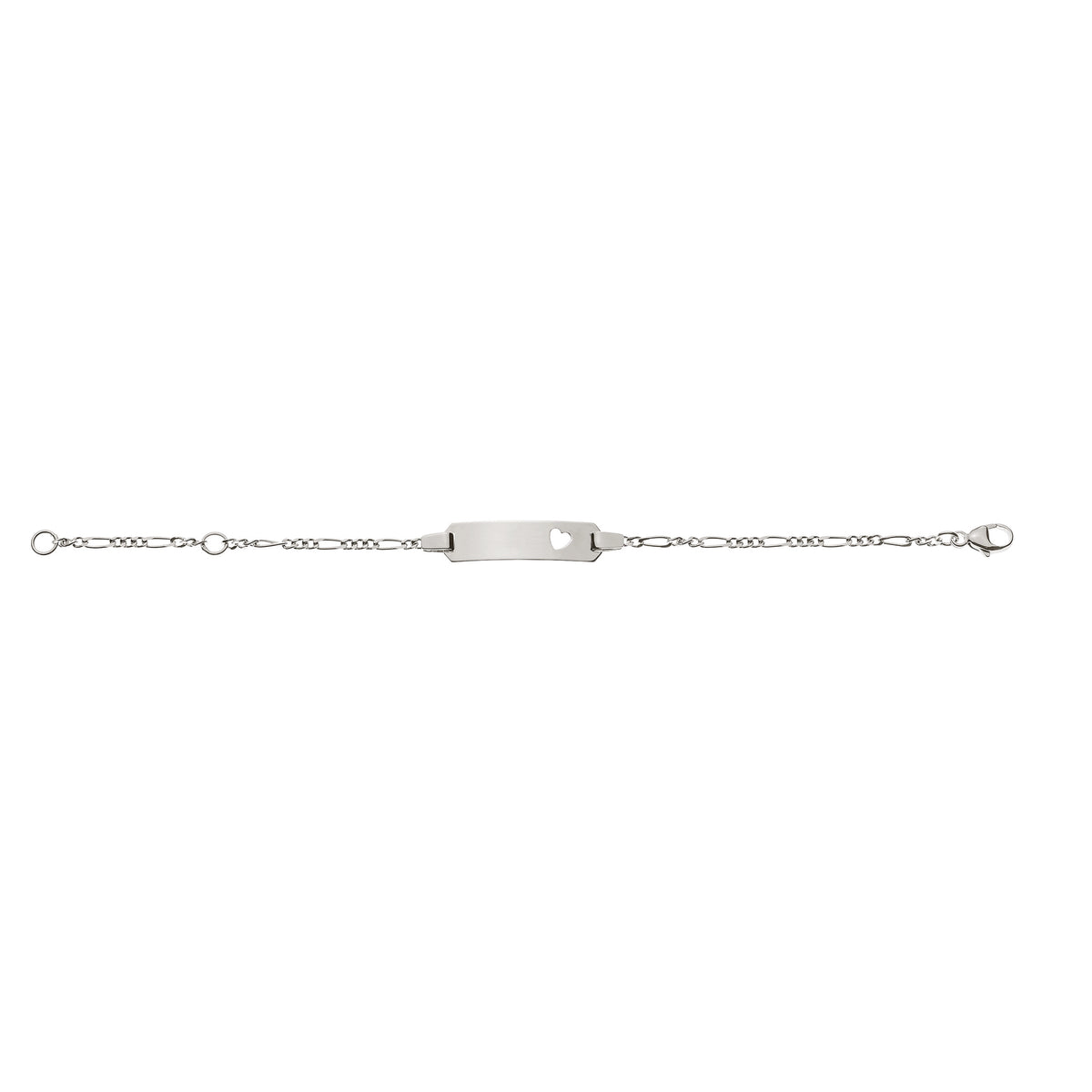 Bébé Bracelet Figaro Diamantiert Weissgold 750 mit Gravurplatte Rechteckig Lang mit Ausgestanztem Herz