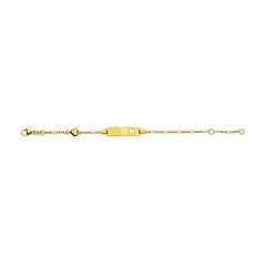 Bébé Bracelet Figaro 3+1 Gelbgold 375 mit Gravurplatte Rechteckig Lang mit Ausgestanztem Herz und Herzmotiv