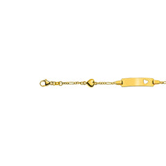 Bébé Bracelet Figaro 3+1 Gelbgold 375 mit Gravurplatte Rechteckig Lang mit Ausgestanztem Herz und Herzmotiv