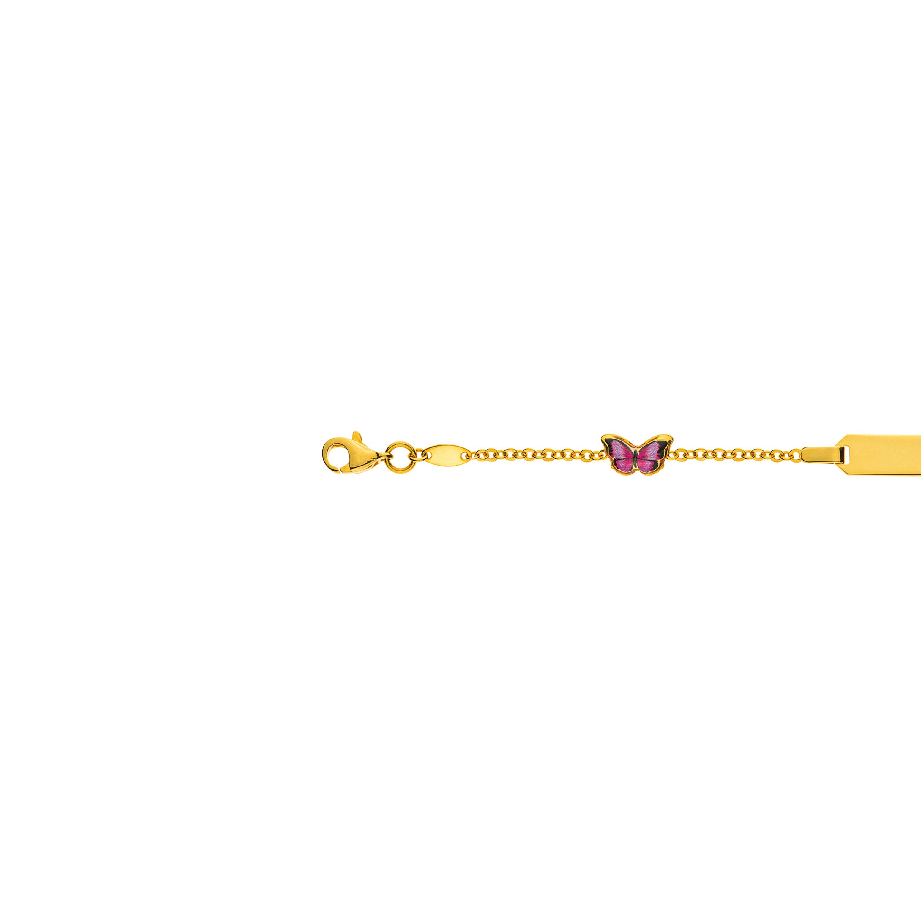 Bébé Bracelet Spiegelanker mit 1 Schmetterling Gelbgold 375 mit Gravurplatte Rechteckig Kurz