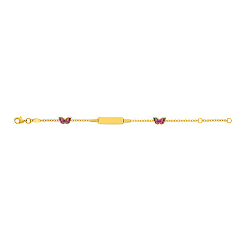 Bébé Bracelet Speigelanker mit 2 Schmetterlingen Gelbgold 375 mit Gravurplatte Rechteckig Kurz