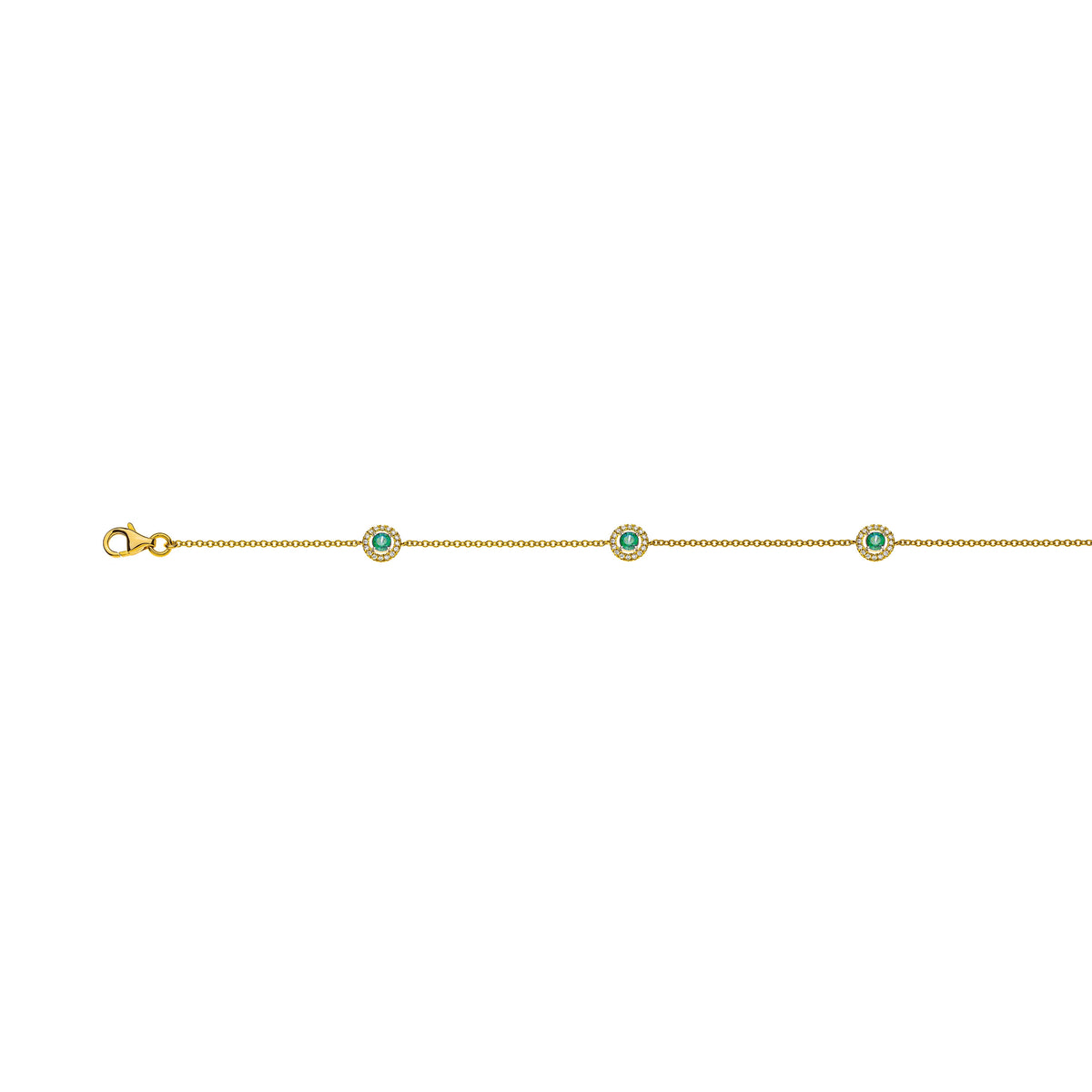 Armband aus 750er Gelbgold: 19cm, 3 Smaragden 0.33ct., 48 Brillanten H SI 0.13ct.