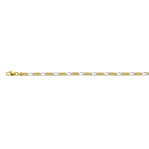 750er Bicolor Figaro Armband: Strahlende Eleganz in Gelb und Weissgold, 4.0 mm Breite