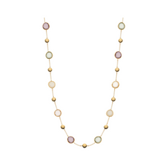 Harmonie der Farben – Collier aus 750 Gelbgold mit Amethyst, Rosenquarz und weissen Edelsteinen