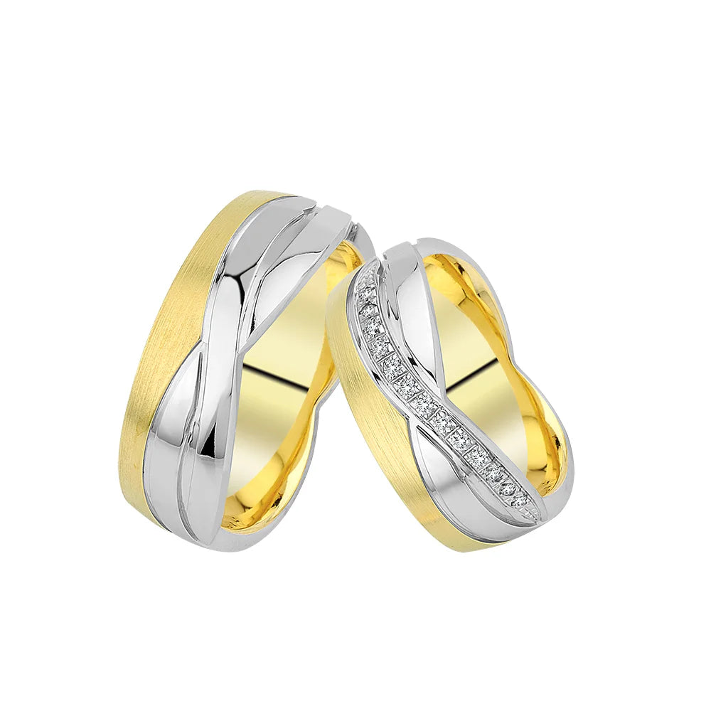 Oberturm Trauringe Classics in Weissgold/Gelbgold mit Diamanten F115