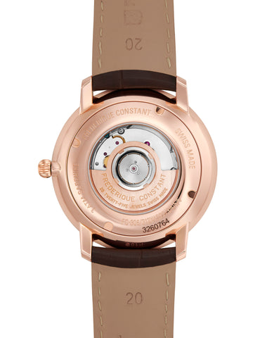 Frederique Constant Leder Braun Rose Gehäuse Weiss Zifferblatt Manufacture Automatik