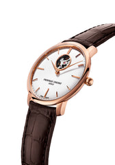 Frederique Constant Leder Braun Rose Gehäuse Weiss Zifferblatt Manufacture Automatik