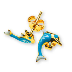 OGO1021 - Ohrstecker Delfine Blau Gelbgold 750