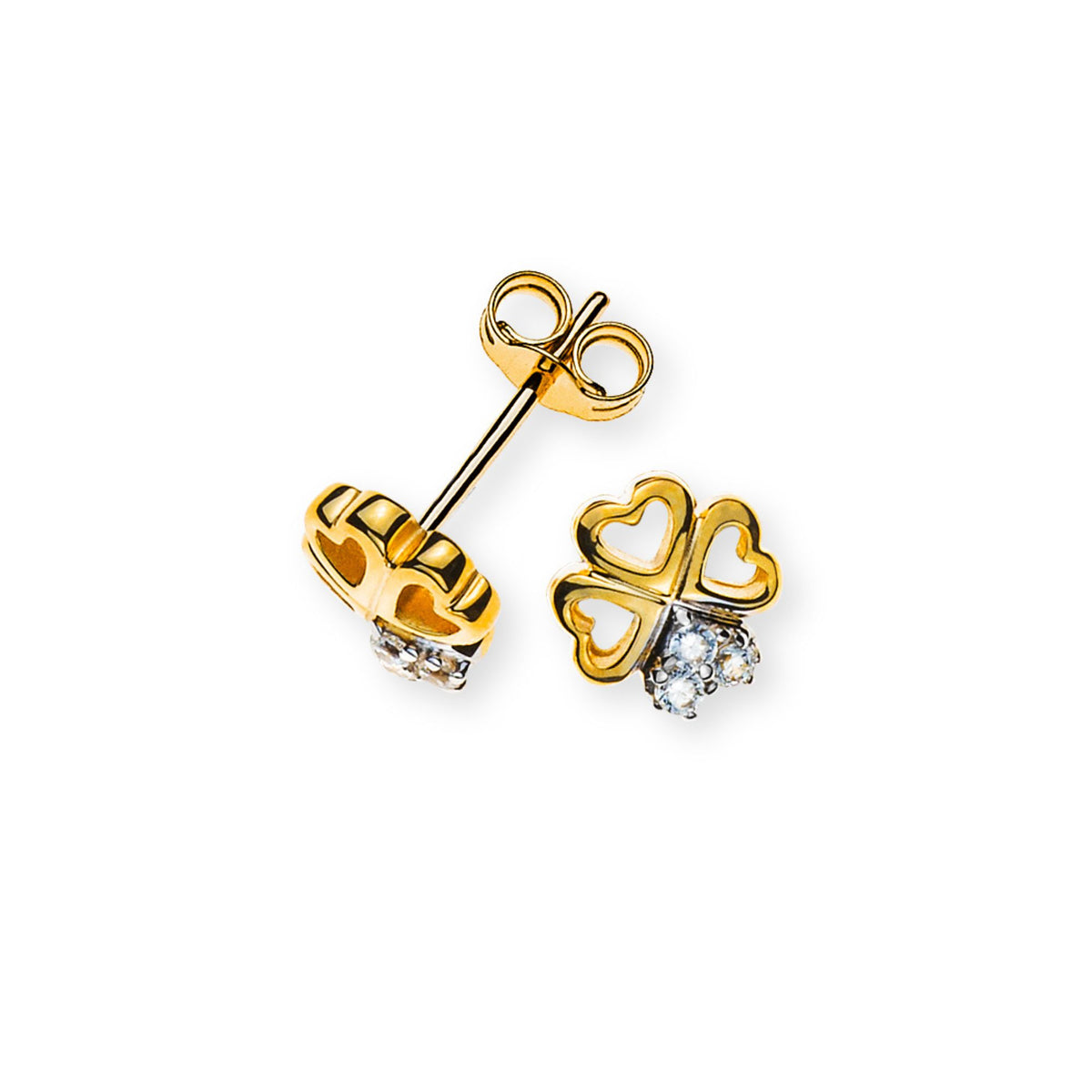 OZI8006 - Ohrstecker Glücksklee Gelbgold 375 mit 6 weissen Zirkonias