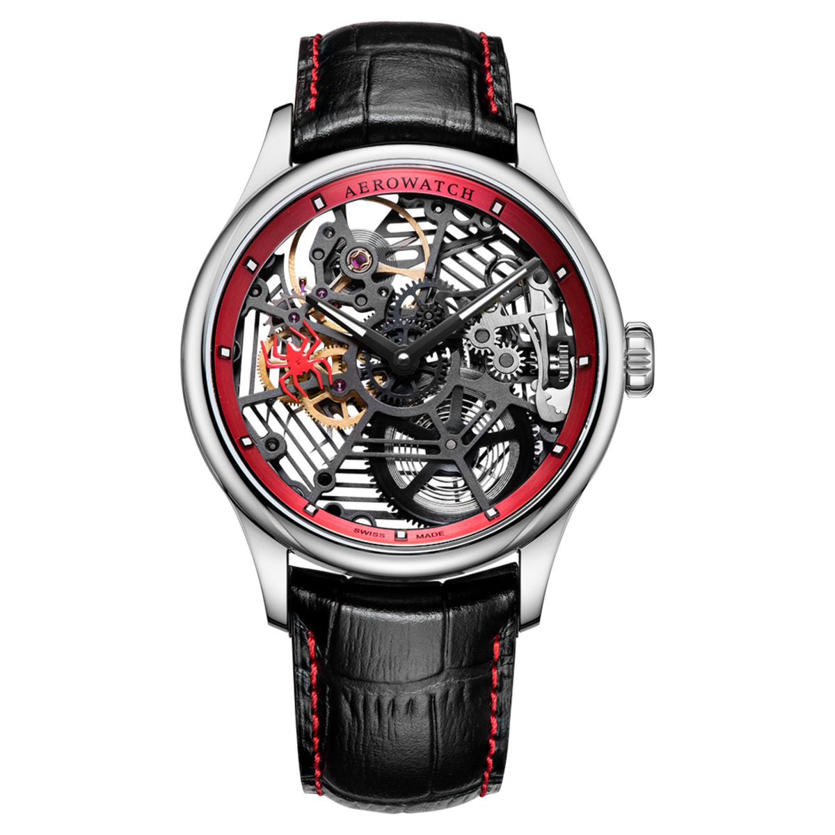 Aerowatch Renaissance Spider Skeleton Silbrig / Rot Herrenuhr