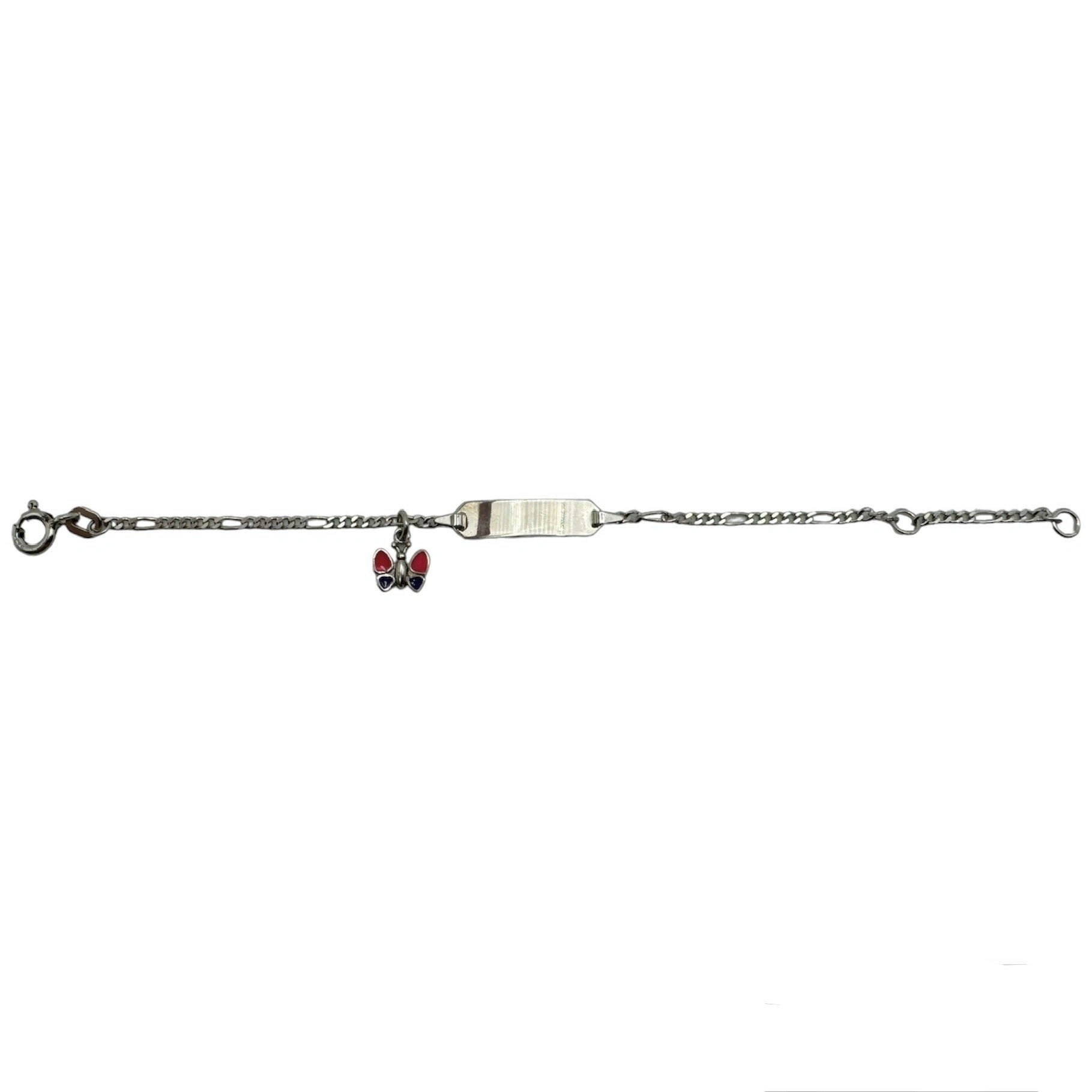 Bébé Gravurarmband | Bracelet Silber 950 mit Gravurplatte mit buntem Schmetterling Anhänger
