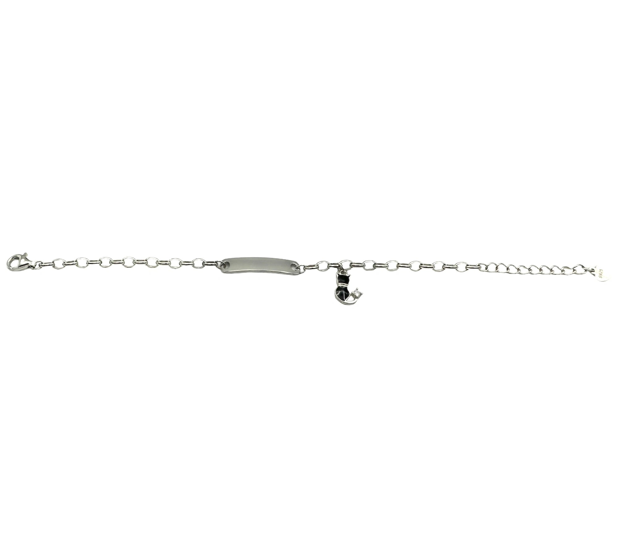 Bébé Gravurarmband | Bracelet Silber 950 mit Gravurplatte mit Katze-Anhänger