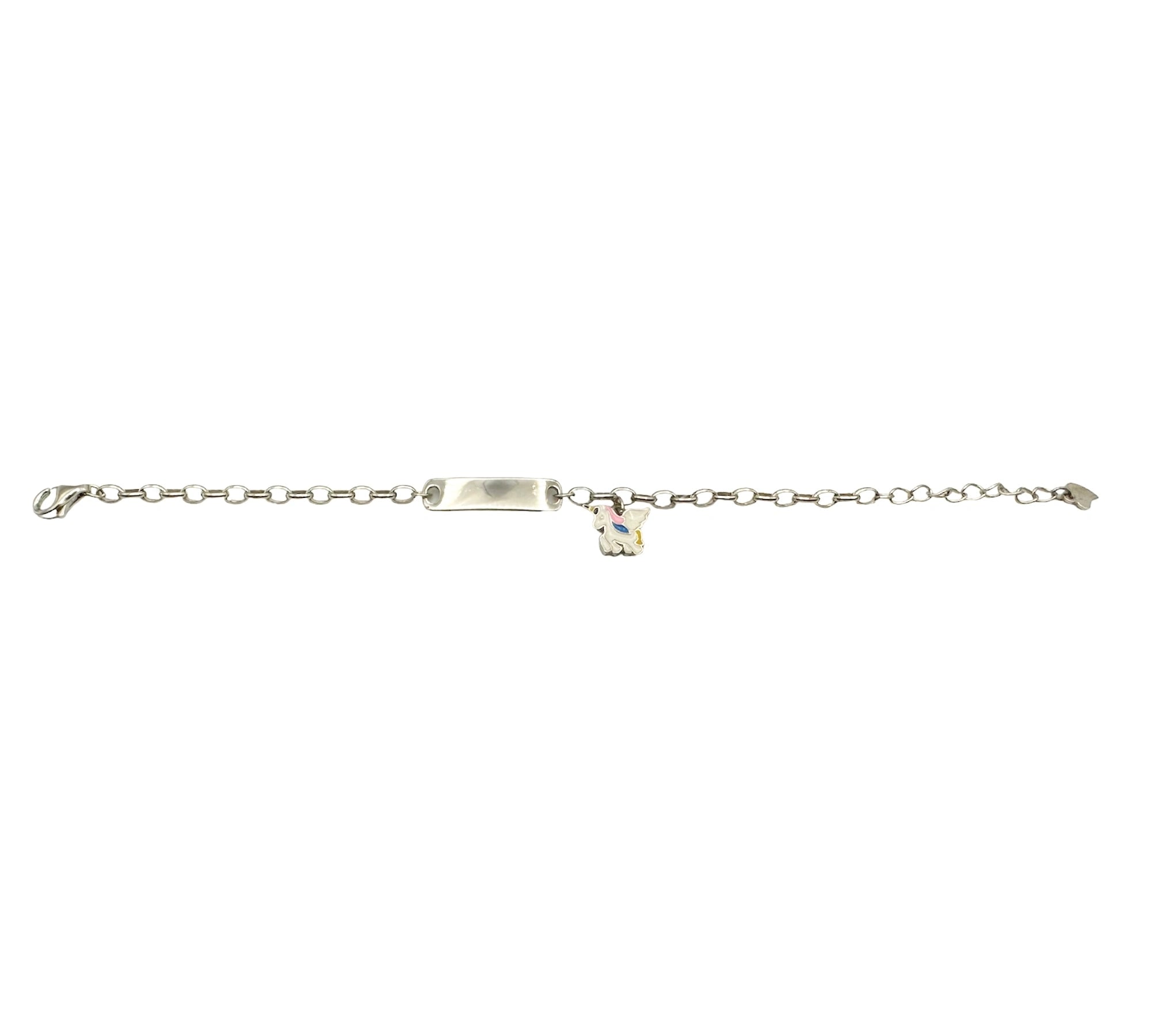 Bébé Gravurarmband | Bracelet Silber 950 mit Gravurplatte mit Einhorn-Anhänger