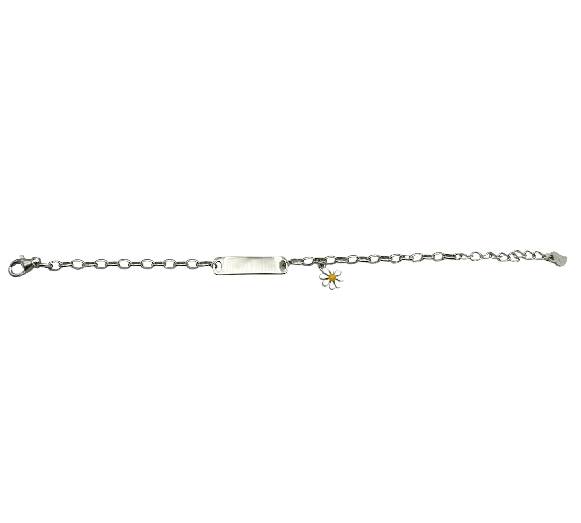 Bébé Gravurarmband | Bracelet Silber 950 mit Gravurplatte mit Blumenanhänger