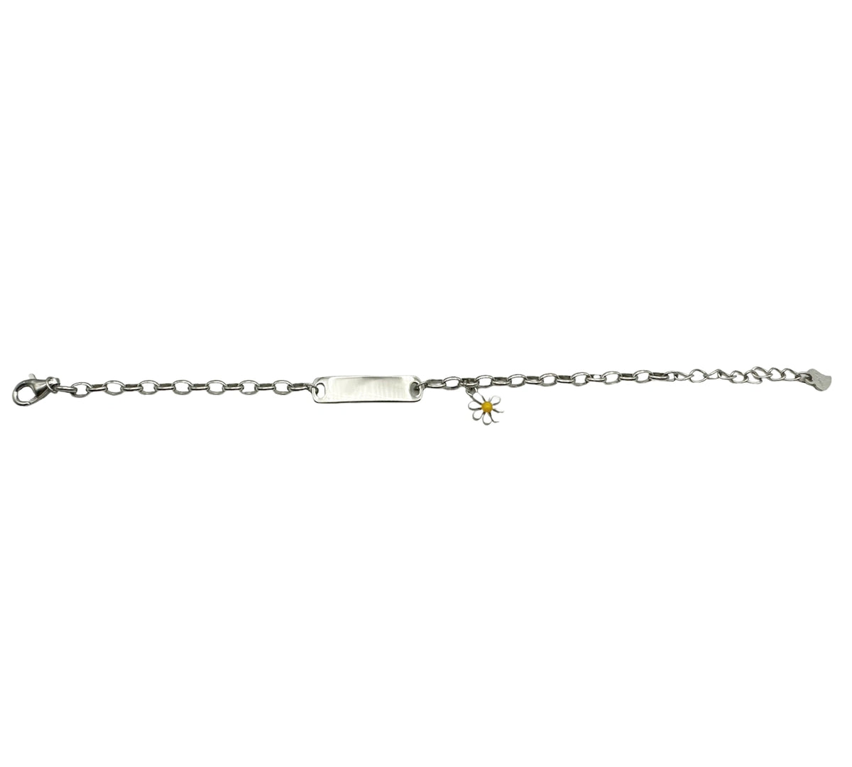 Bébé Gravurarmband | Bracelet Silber 950 mit Gravurplatte mit Blumenanhänger