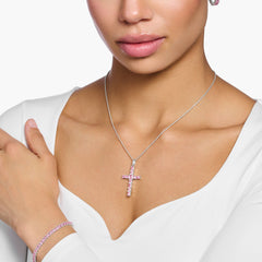 Thomas Sabo Anhänger Kreuz mit pinken Steinen Silber