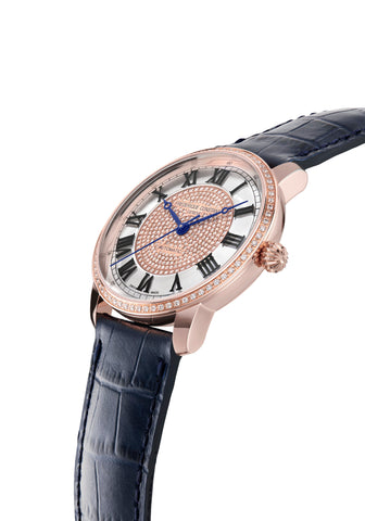 Frederique Constant Automatik Uhren Rose Gehäuse Blau Armband Silber Zifferblatt 359 Diamanten Limited Edition Oberturm Uhren in Aarau