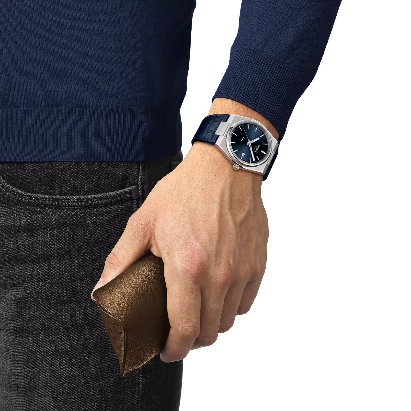 Tissot PRX Blau Quarz Lederarmband Herrenuhr