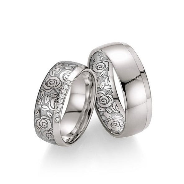 Fischer Trauringe Flora Kollektion bluetenzauber 585 Weissgold mit Diamanten