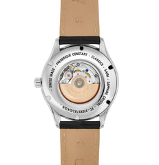 Frederique Constant Schwarz Armband Leder Silber Gehäuse Silbrig Zifferblatt Automatik Classics Uhr