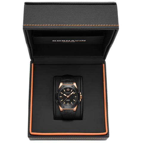 Oberturm Cornavin Schwarz Rose Gehäuse Schwarz Zifferblatt Schwarz Armband Leder Klassische Uhren in Aarau